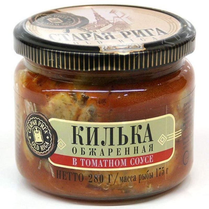 Sprotten in Tomaten sauce Old Riga Glas 280g